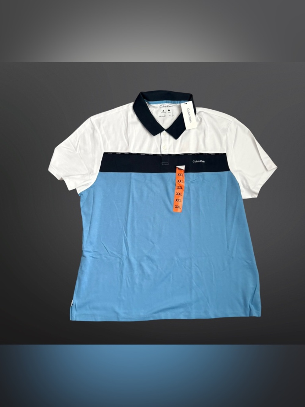 Calvin Klein Men’s White, Navy & Light Blue Colorblock Polo Size XXL